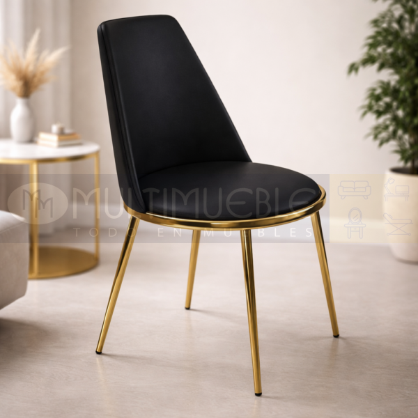 Silla Fija de espera en cuerina con orilla redonda dorada mod 1220