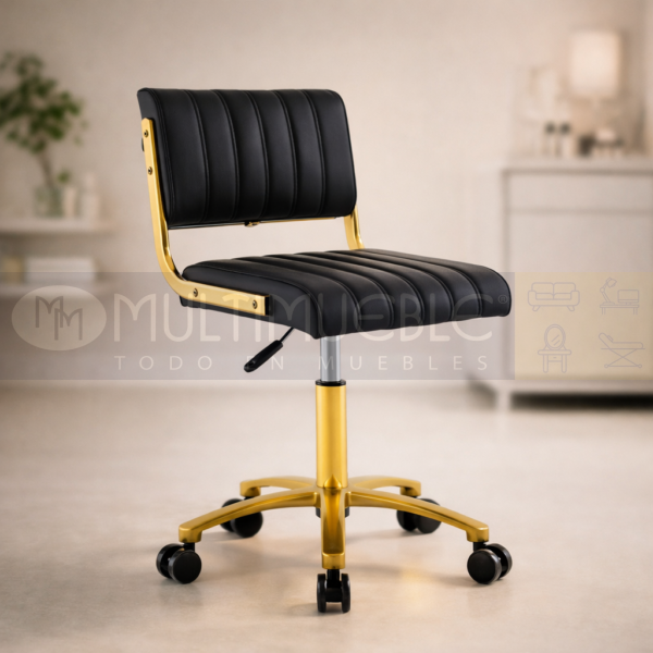 Silla con rodos para manicure negro/dorado mod 1220
